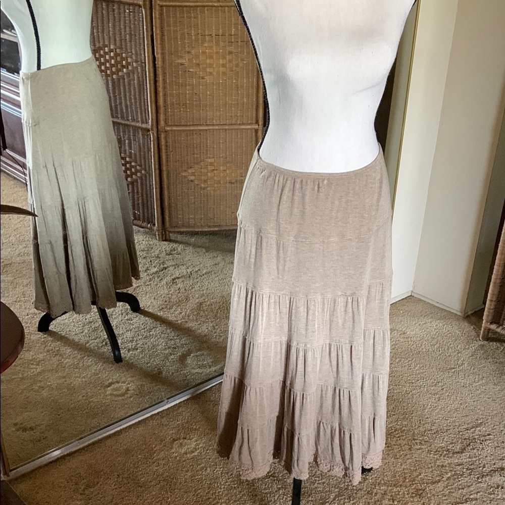 Max Edition Tan Tiered Maxi Skirt Bohemian Size small